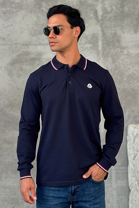 Тёмно-синее поло с длинным рукавом logo-patch