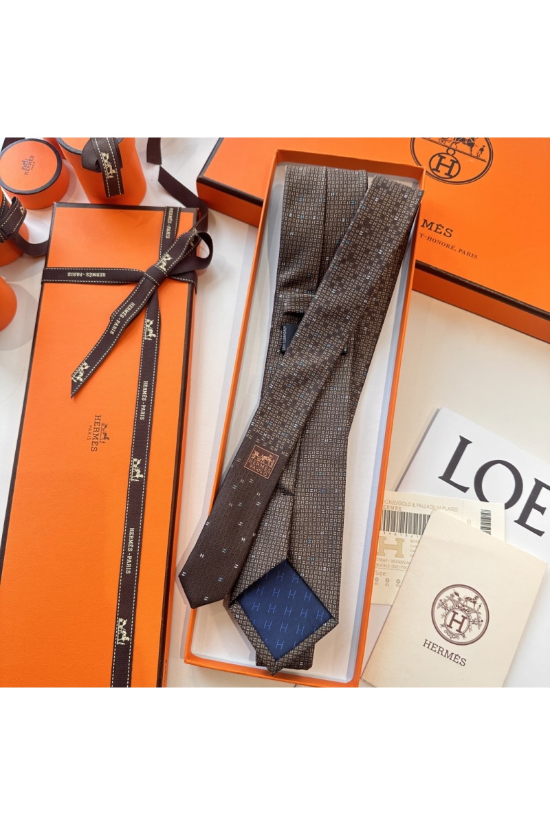 Hermes Галстук  geometric logo-print premium - Brown