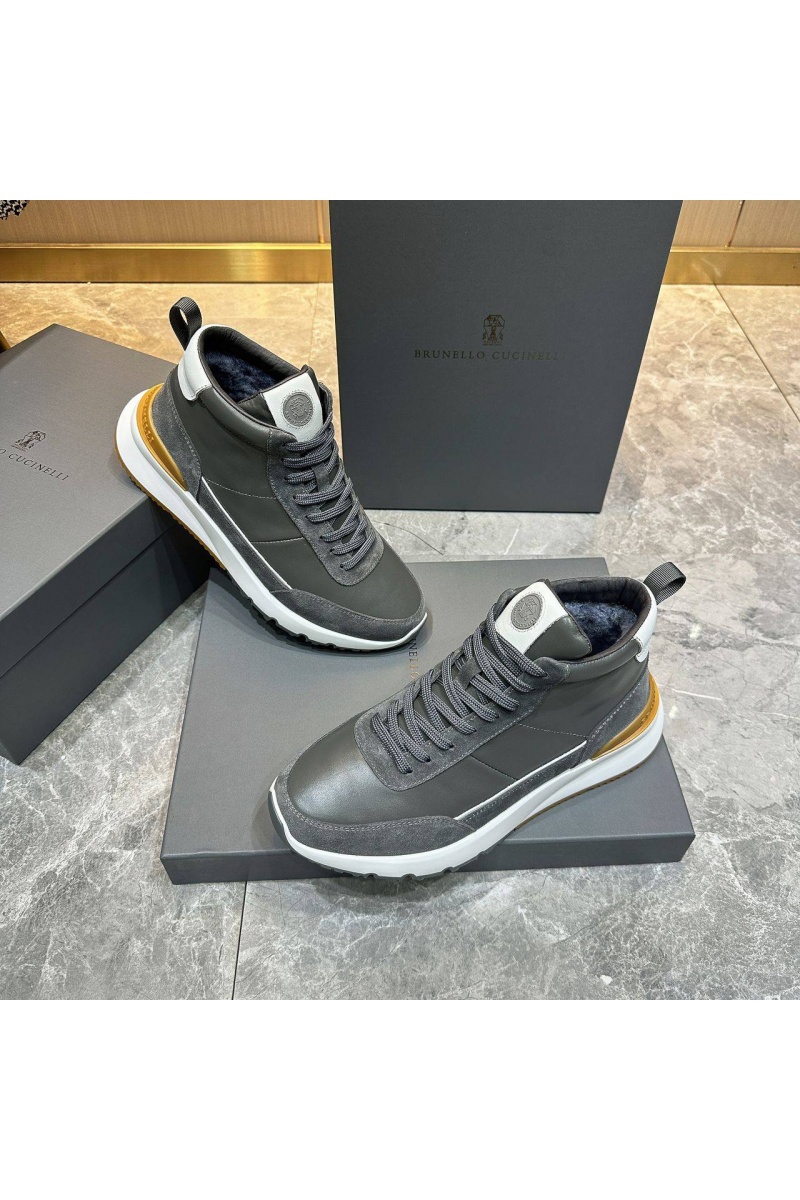Brunеllо Сuсinеlli Кожаные кроссовки с мехом high-top - Grey