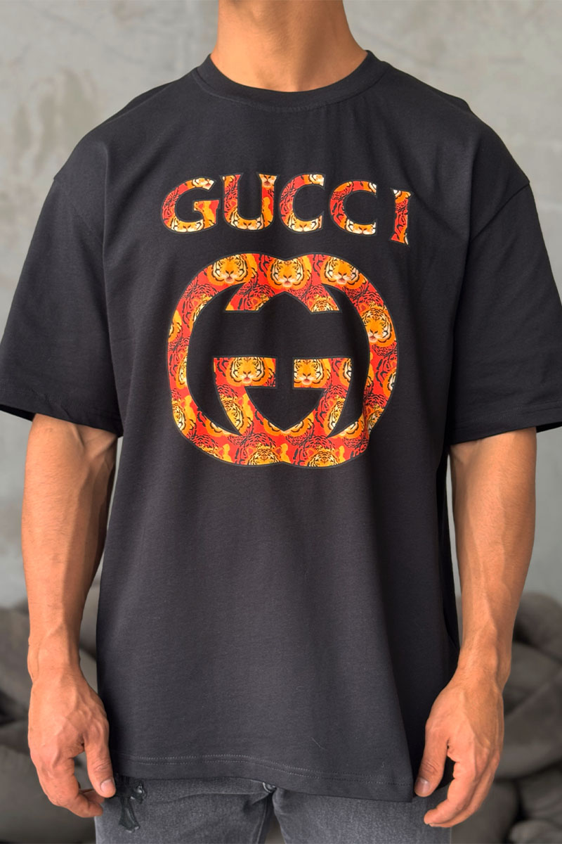 Gucci Брендовая оверсайз футболка чёрного цвета