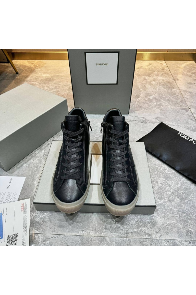 Tom Ford Кожаные кроссовки с мехом Tom Ford high-top - Black