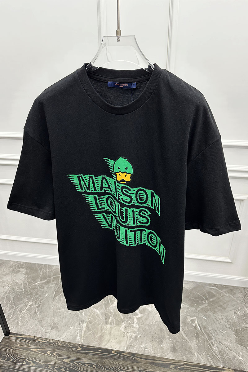 Lоuis Vuittоn Чёрная оверсайз футболка Maison Duck logo