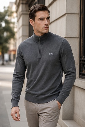 Серый джемпер Zip Neck logo-embroidered