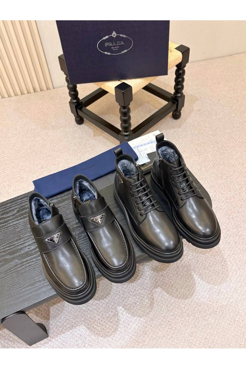 Prada Кожаные ботинки с мехом premium