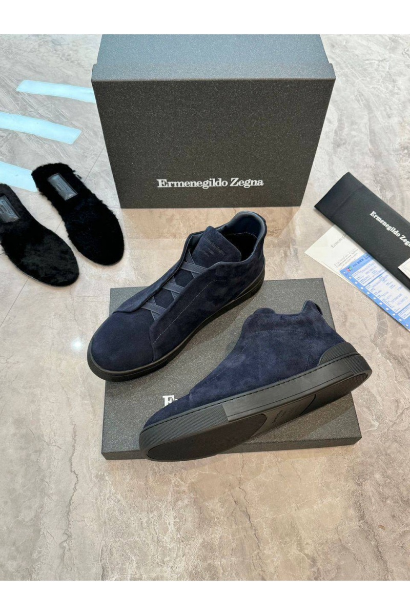 Zegna Кроссовки с мехом Triple Stitch - Navy