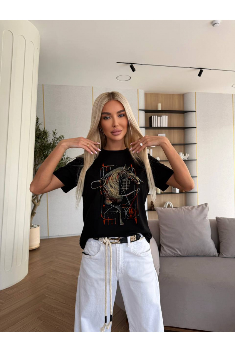 Hermes Чёрная женская футболка premium