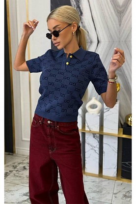 Синее женское поло GG monogram-pattern