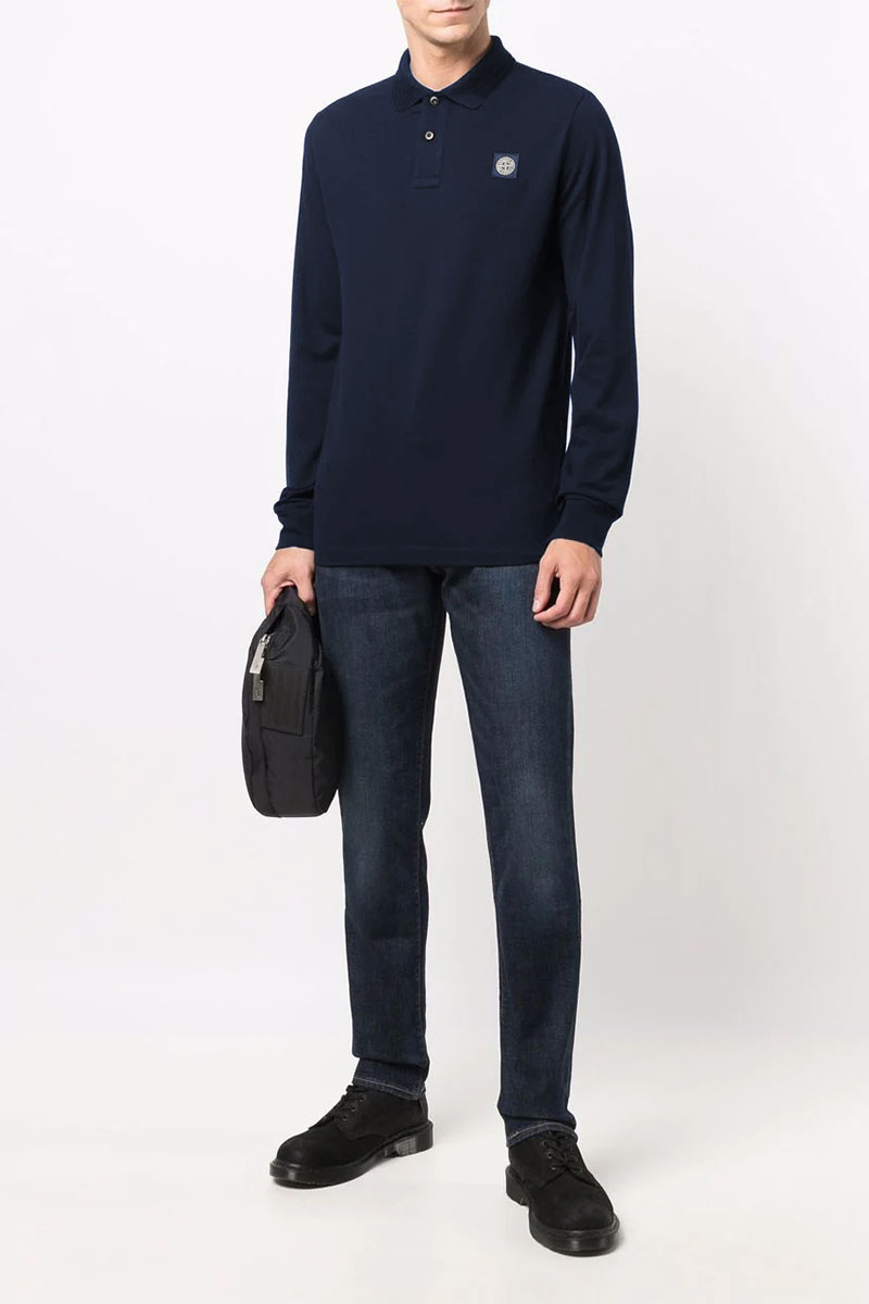 Stone Island Поло с длинным рукавом logo-patch - Navy