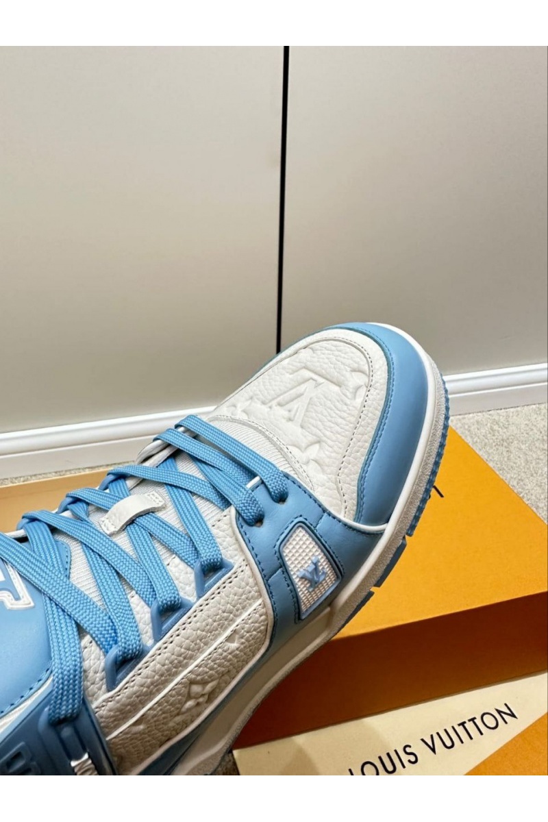 Lоuis Vuittоn Женские кожаные кроссовки Trainer Monogram - White / Blue