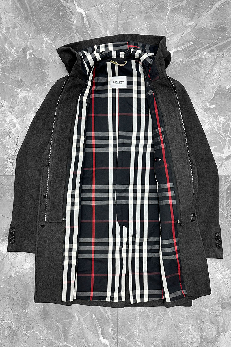 Burberry Тёмно-серое пальто London England logo-embroidered