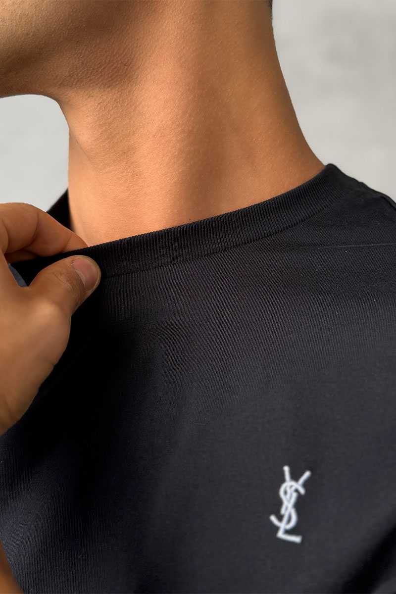 Yves Saint Laurent Мужская футболка logo-embroidered - Black
