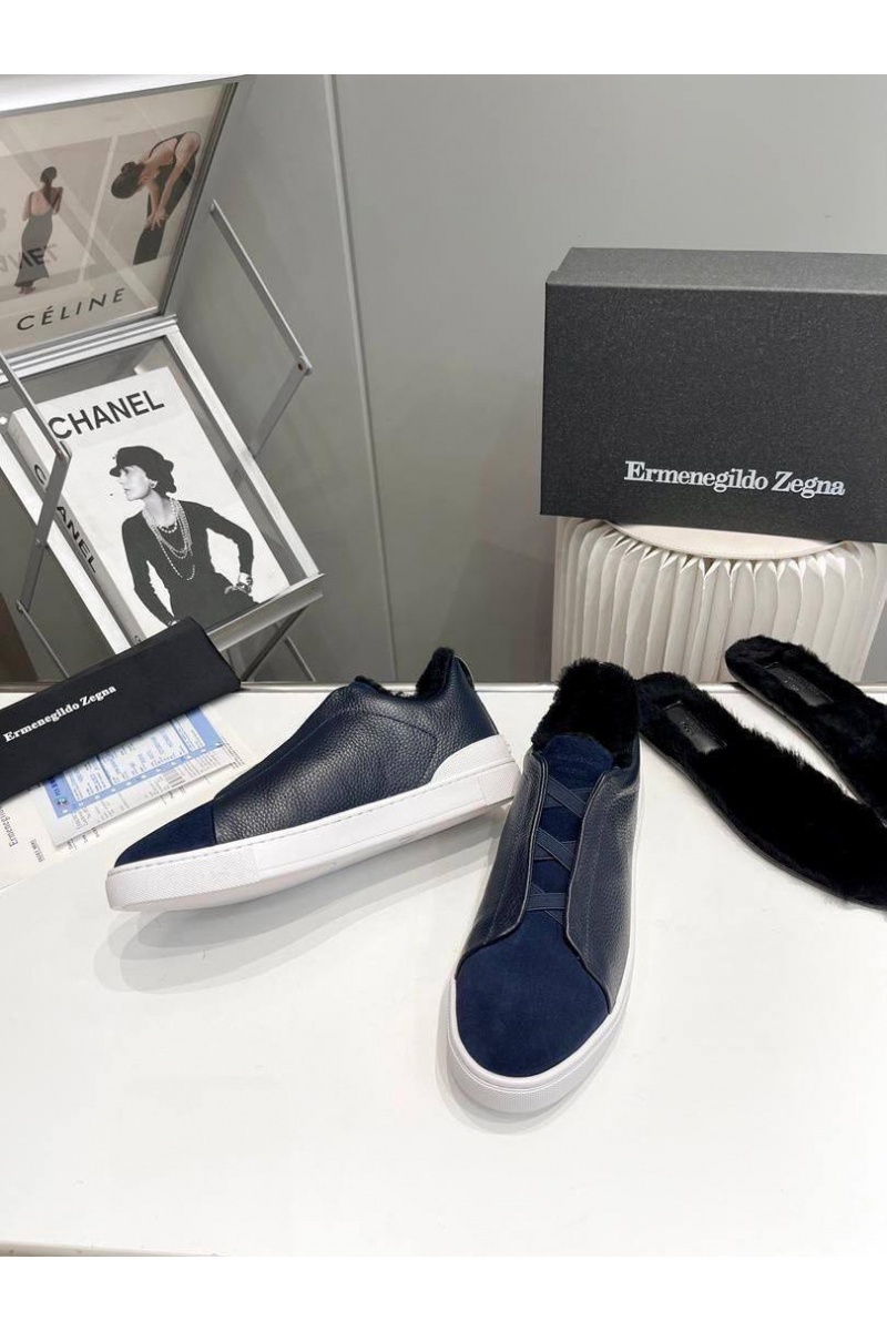 Zegna Кроссовки с мехом Triple Stitch low-top - Navy