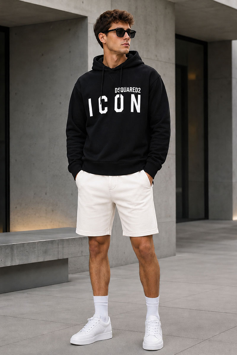Dsquared2 Чёрное худи "ICON" white logo-print 