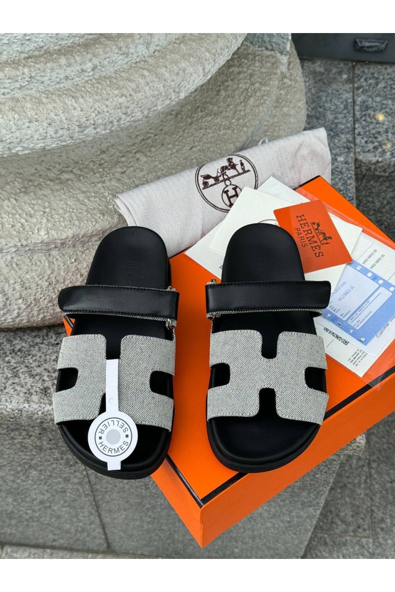 Hermes Женские кожаные сандалии Chypre - Black / Grey