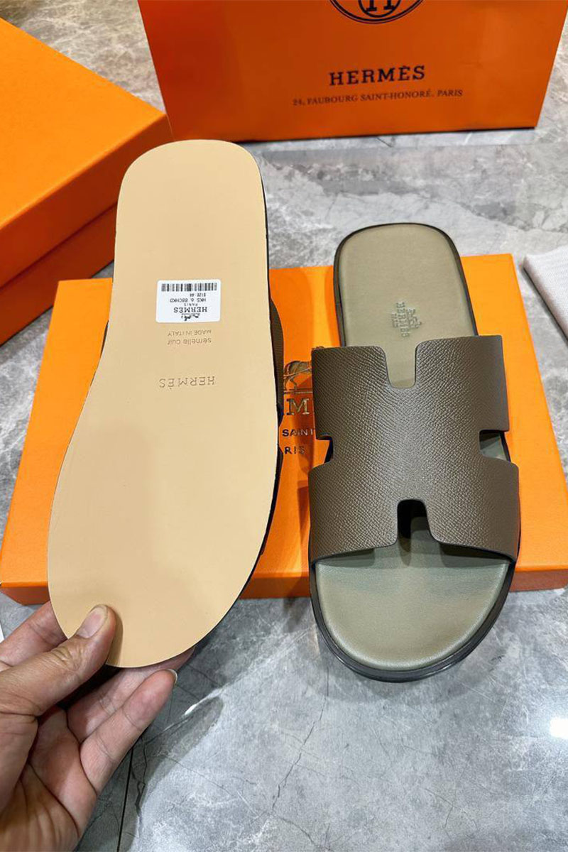 Hermes Кожаные шлёпанцы Izmir - Khaki