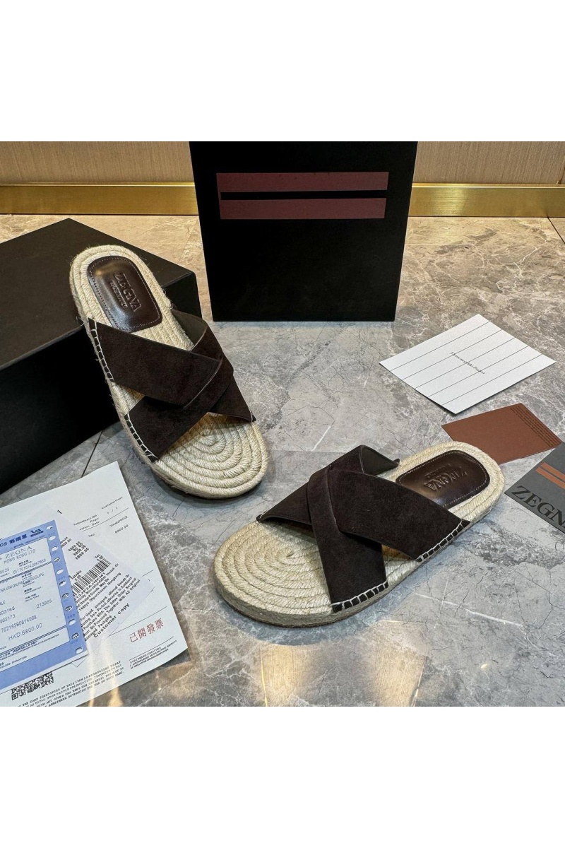 Zegna Мужские шлёпанцы suede - Brown