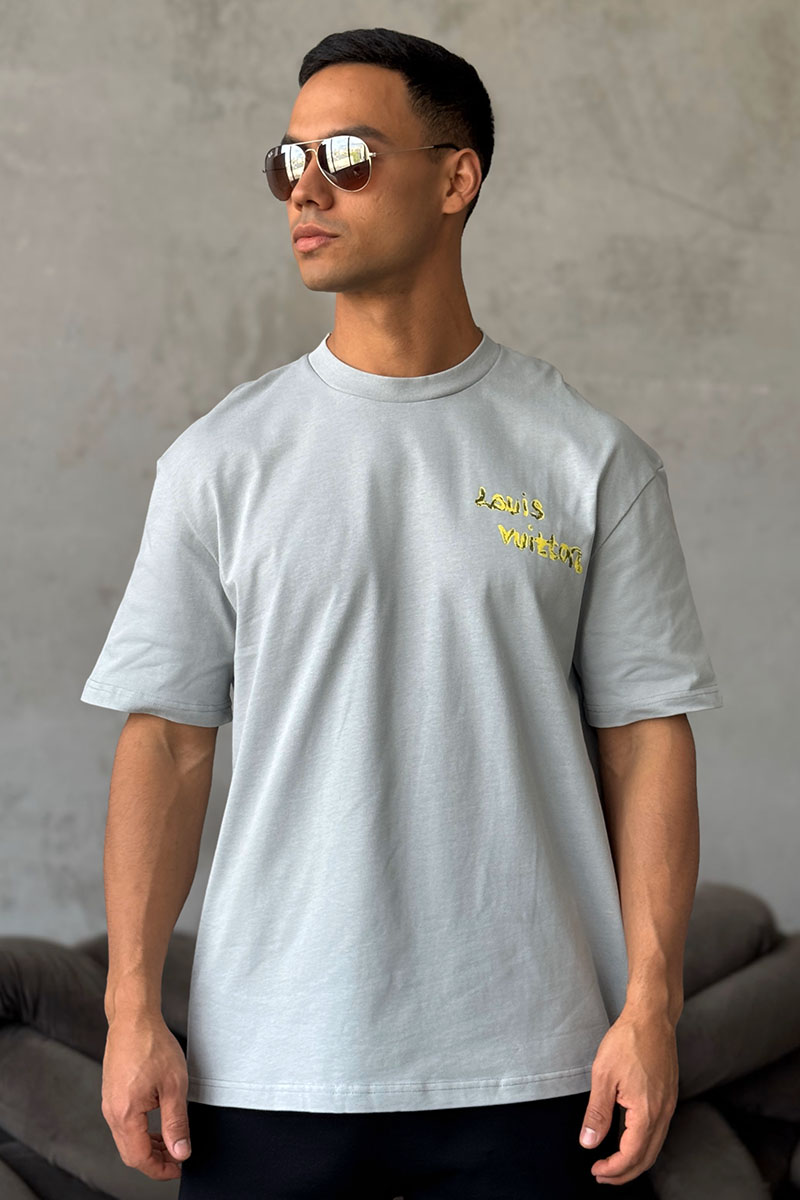 Lоuis Vuittоn Брендовая оверсайз футболка peace graffiti - Grey