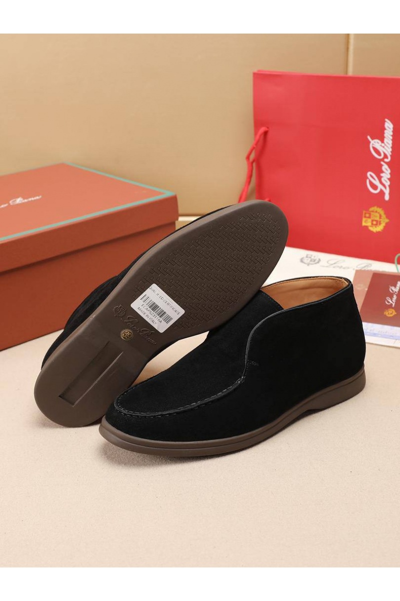 Loro Piana Замшевые лоферы с меховой стелькой Open Walk - Black