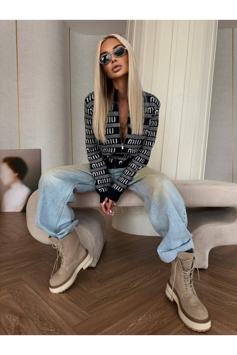 MIU MIU  Женский шерстяной свитер на молнии Premium - Navy