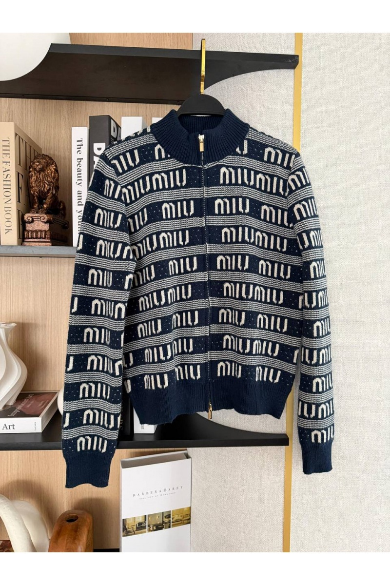 MIU MIU  Женский шерстяной свитер на молнии Premium - Navy