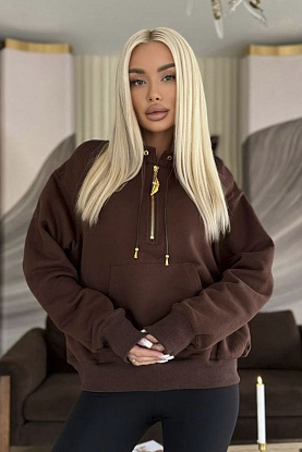 Женский свитшот Premium zip neck - Brown