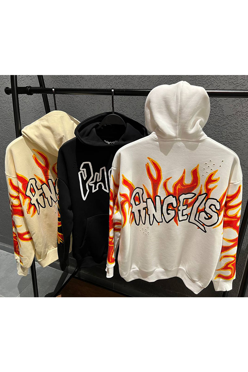Palm Angels Чёрное худи Graffiti Flames logo-print