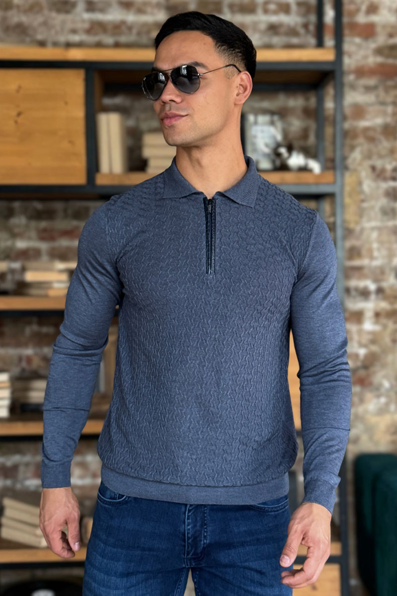 Zilli Поло с длинным рукавом zip-up - Indigo