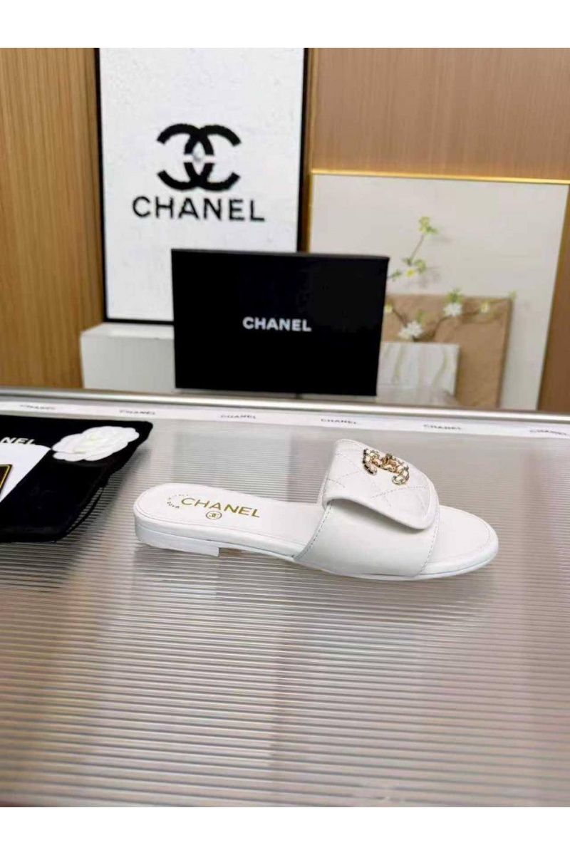 Chаnеl Женские кожаные шлёпанцы Chanel premium