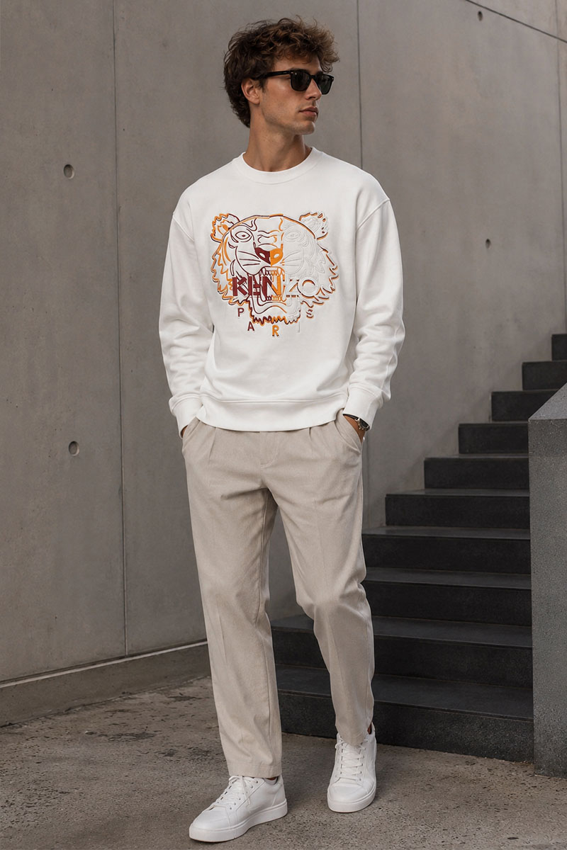 Kenzo Мужской белый свитшот Tiger Head embroidered 