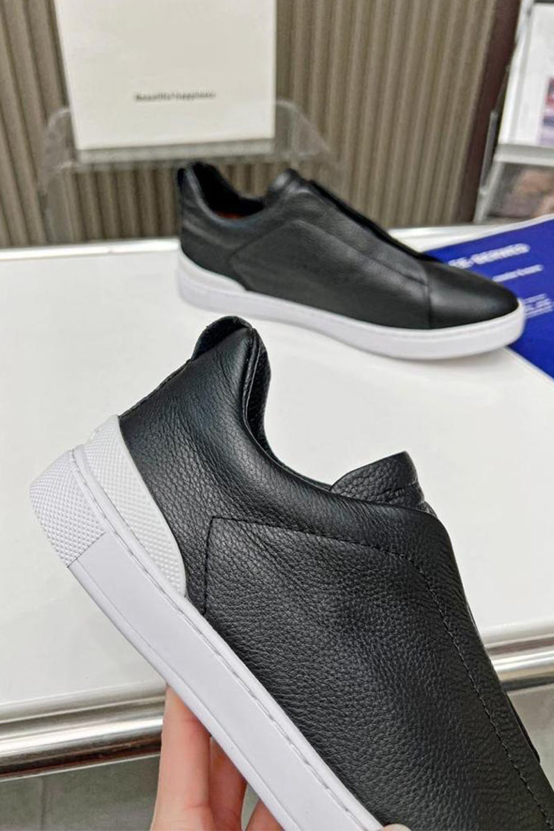 Zegna Чёрные кожаные кроссовки 