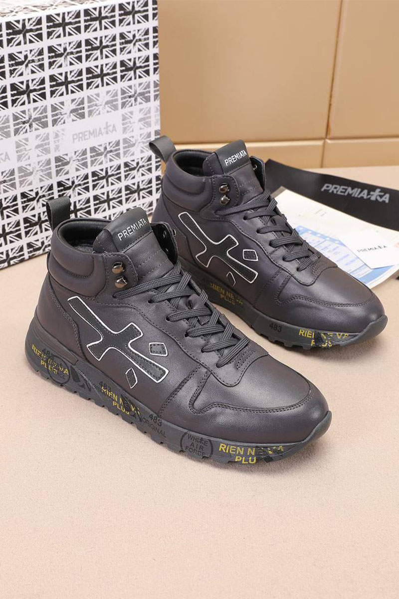 Premiata Кожаные кроссовки с мехом high-top - Grey