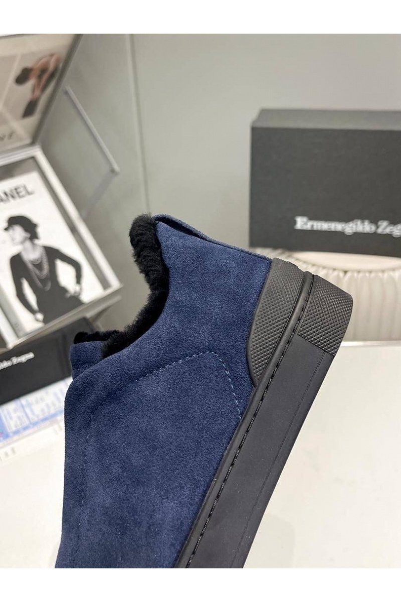 Zegna Кроссовки с мехом Triple Stitch - Navy