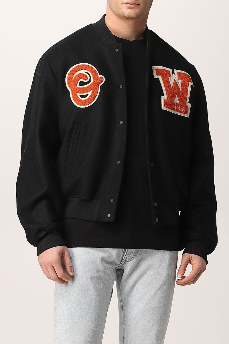 Off-White Мужской чёрный бомбер Varsity OW Patch