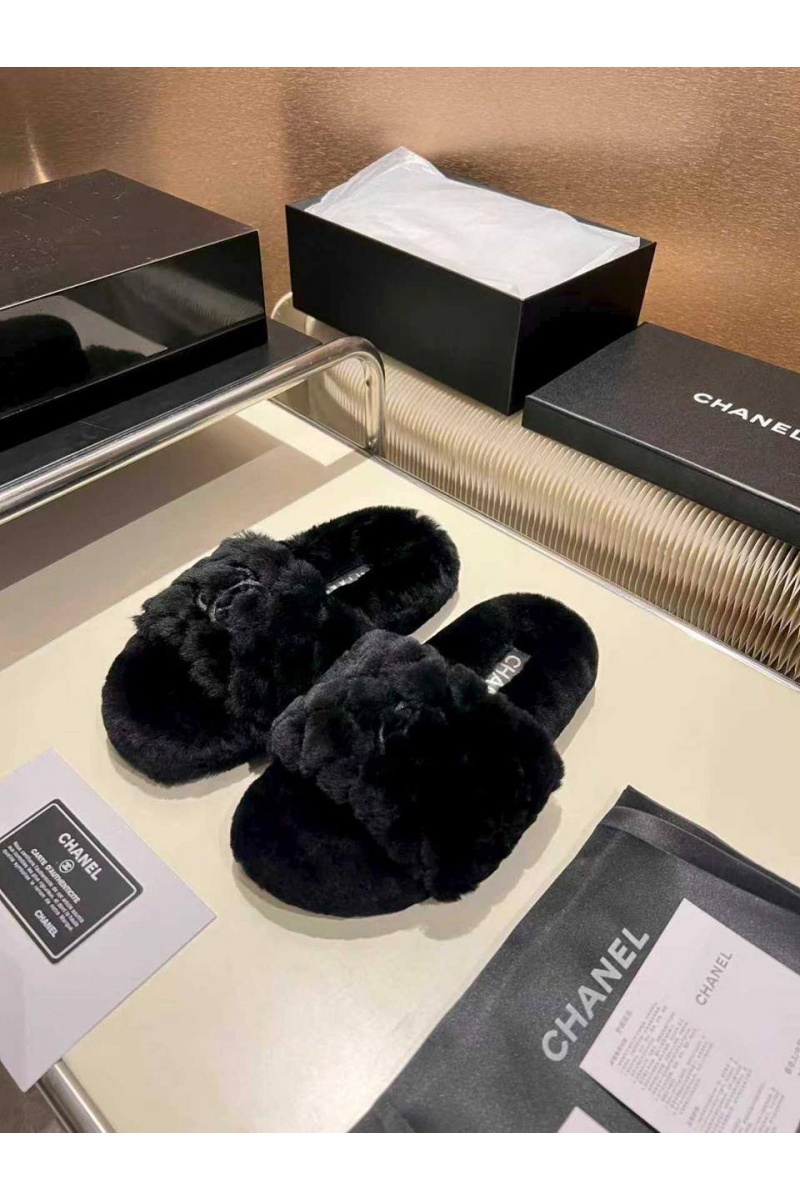 Chаnеl Женские меховые шлёпанцы Oran premium - Black