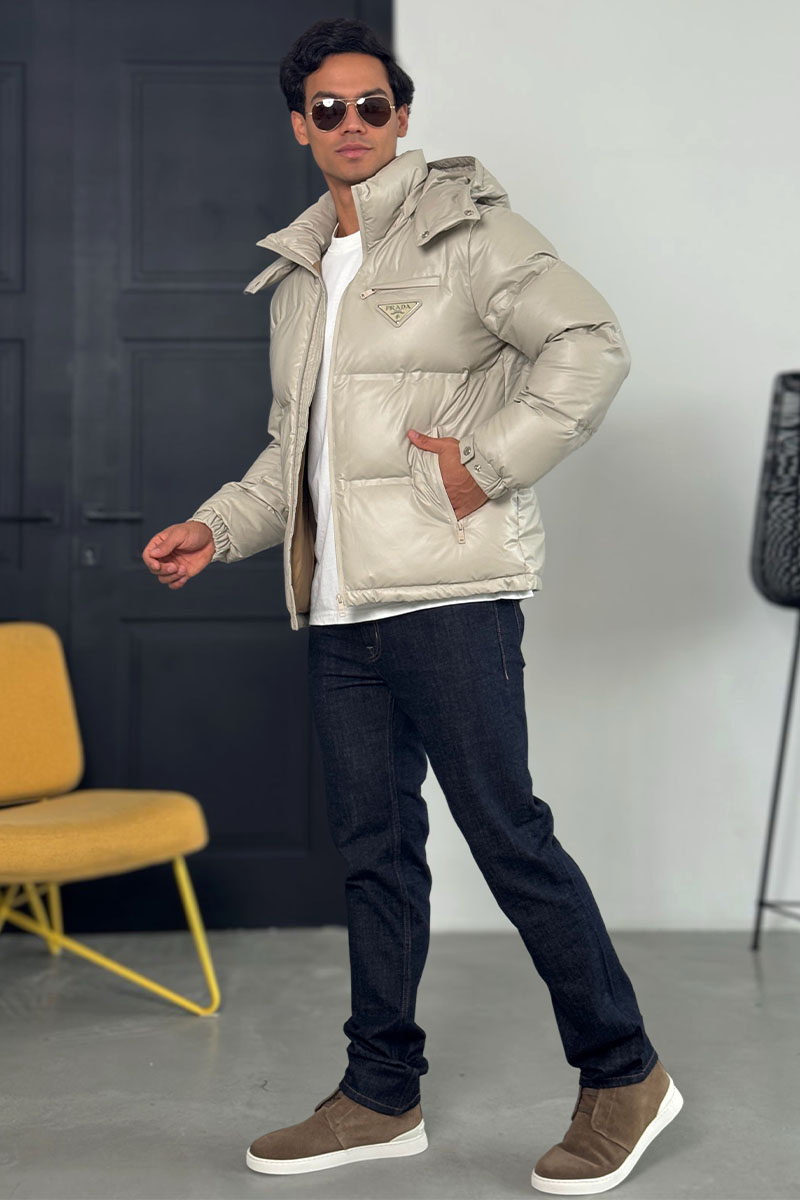 Prada Мужской пуховик logo-plaque - Beige