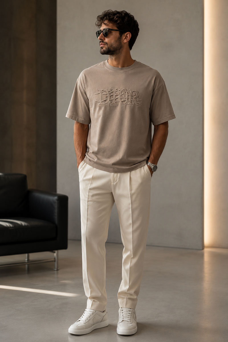 Dior Коричневая оверсайз футболка logo embossed