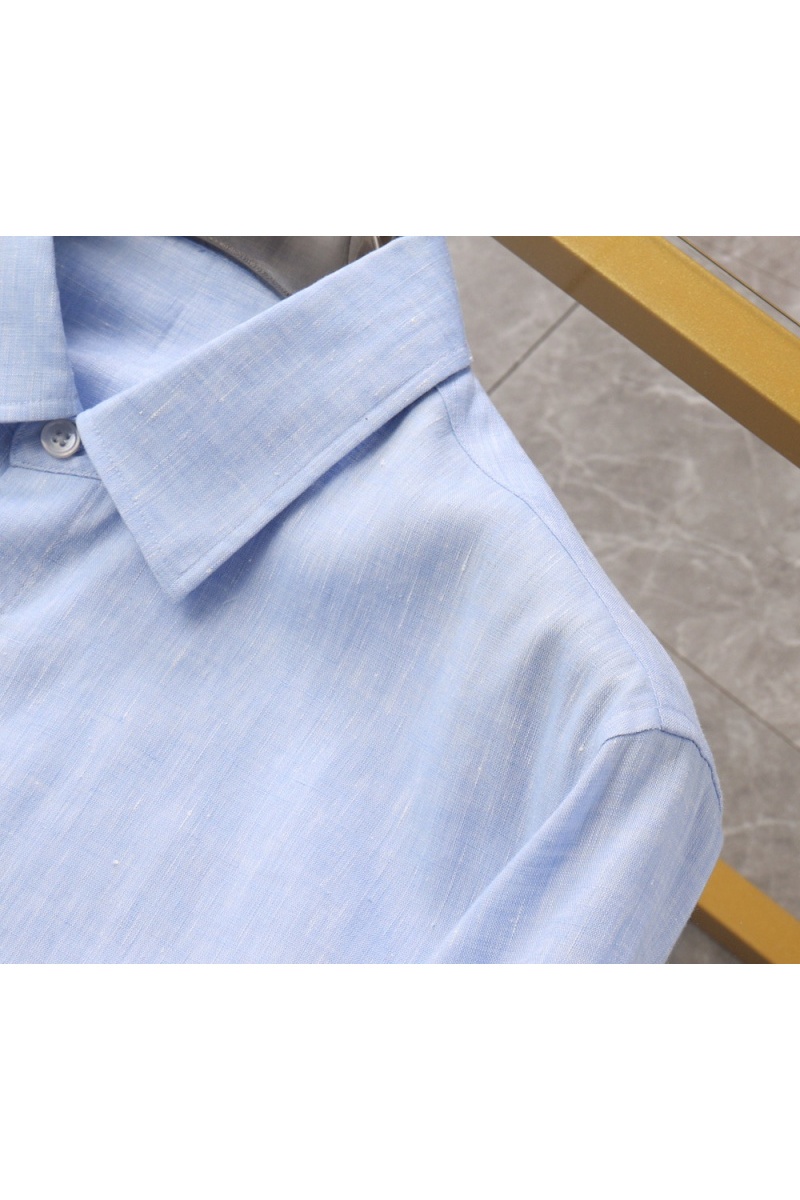Kiton Льняная рубашка голубого цвета premium
