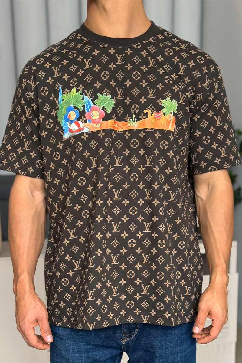 Lоuis Vuittоn Коричневая оверсайз футболка Monogram All-over Dubai
