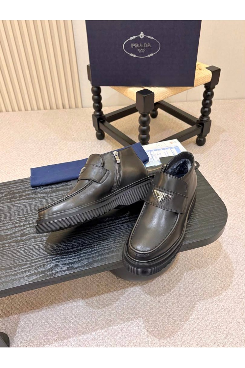Prada Кожаные ботинки с мехом premium