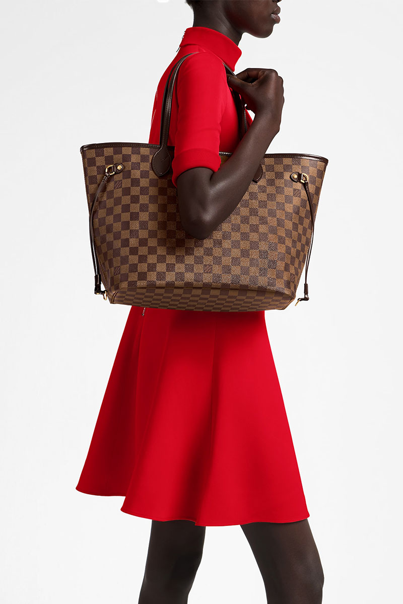 Lоuis Vuittоn Женская кожаная сумка Neverfull MM Damier Ebene 33x30 см