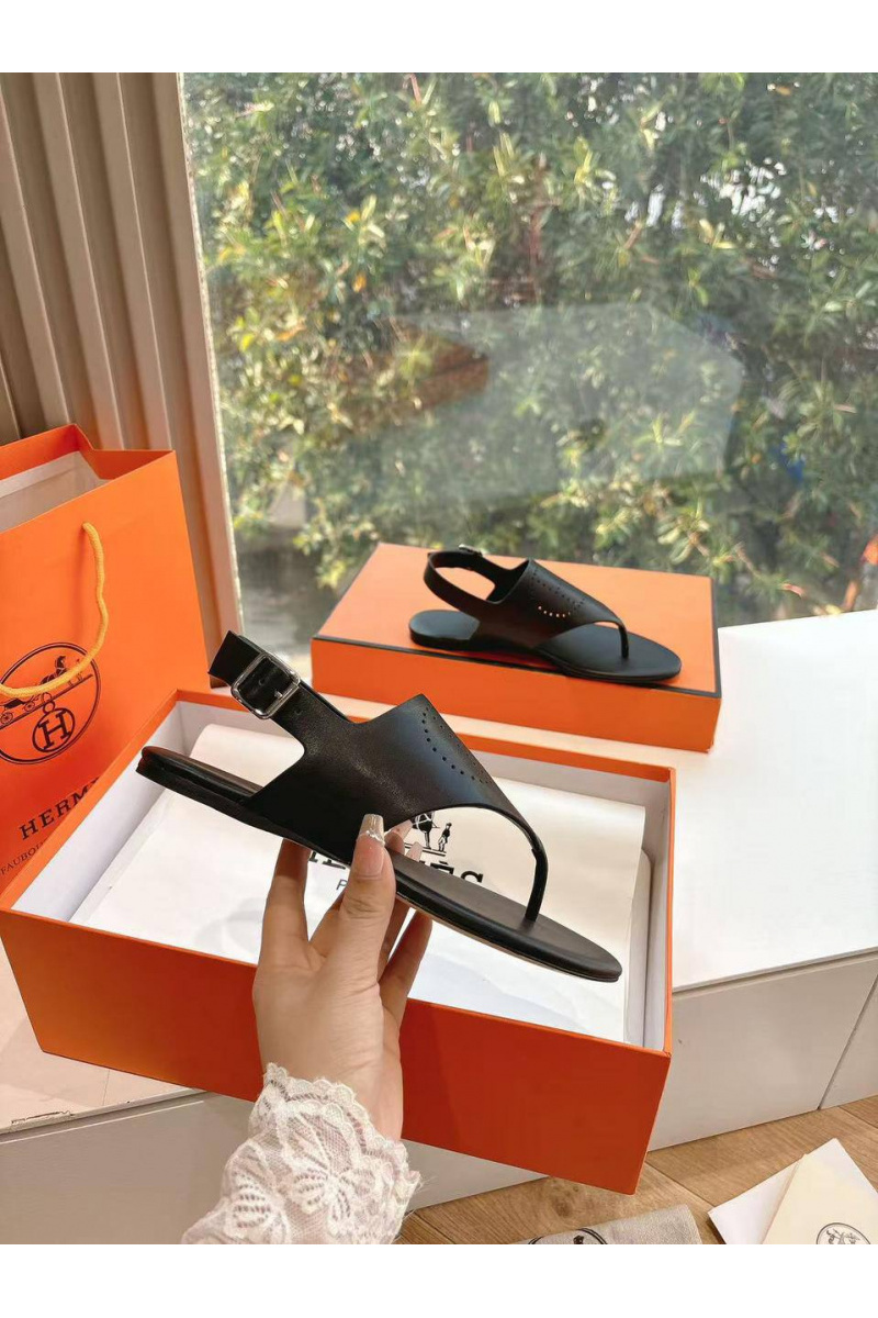 Hermes Женские кожаные сандалии Premium - Black