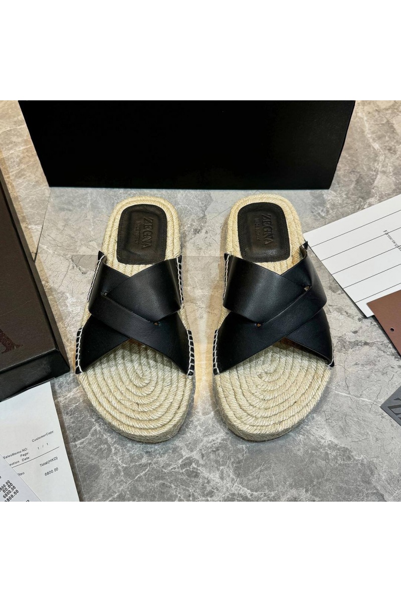 Zegna Мужские шлёпанцы leather - Black