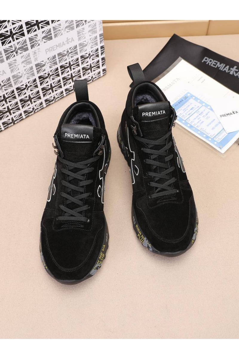 Premiata Замшевые кроссовки с мехом high-top - Black