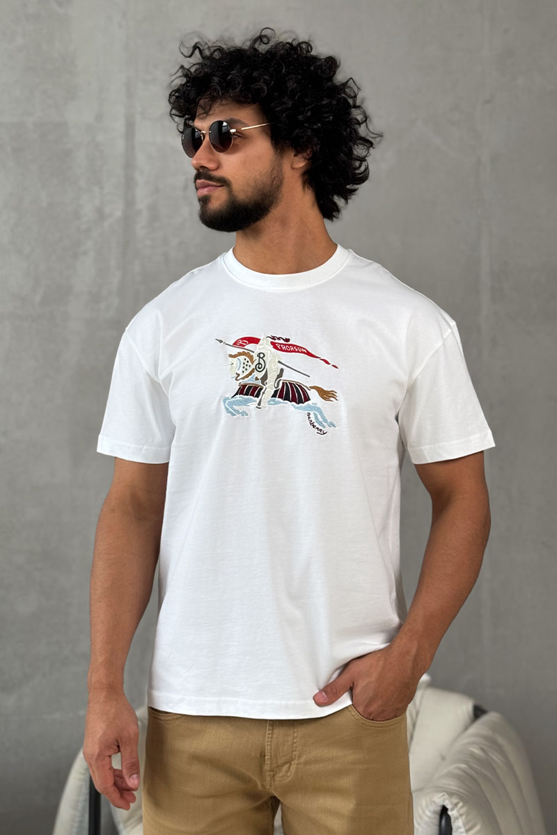 Burberry Мужская белая футболка Equestrian Knight