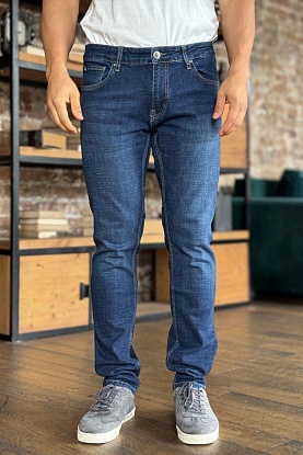 Мужские тёмно-синие джинсы slim fit