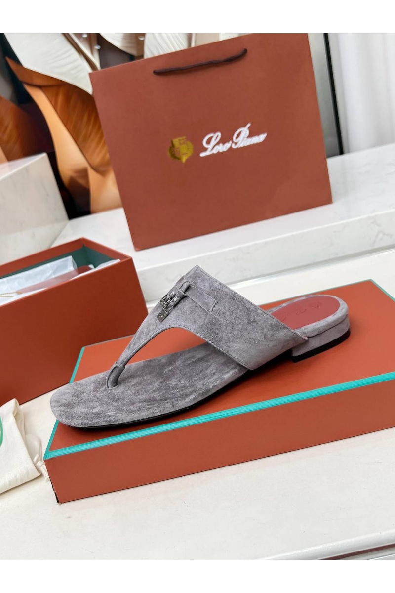 Loro Piana Женские замшевые шлёпанцы Premium - Grey