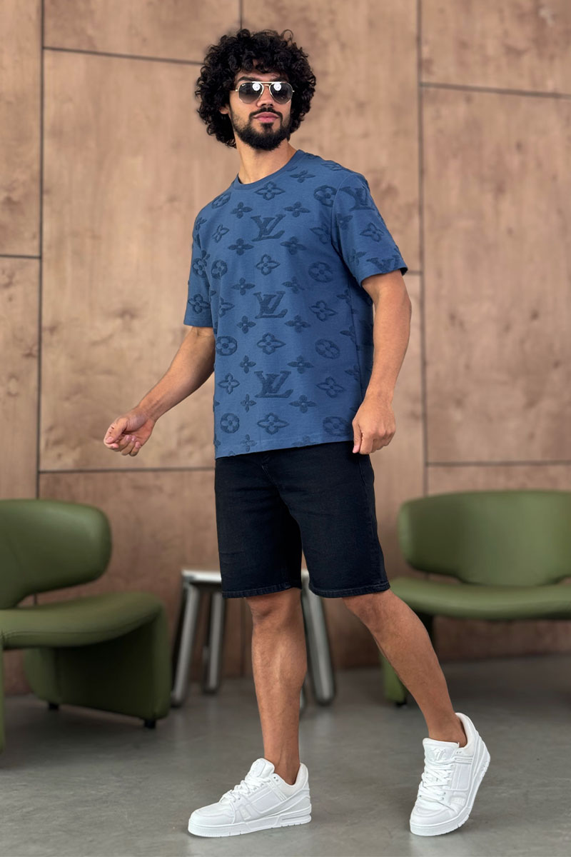 Lоuis Vuittоn Синяя оверсайз футболка Monogram All-over