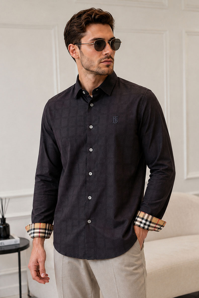 Burberry Мужская чёрная рубашка TB logo-embroidered