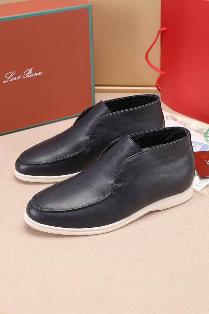 Loro Piana Кожаные лоферы с мехом Open Walk - Navy