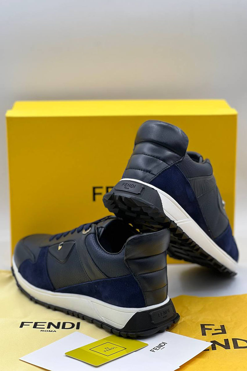 Fendi Кроссовки с мехом синего цвета